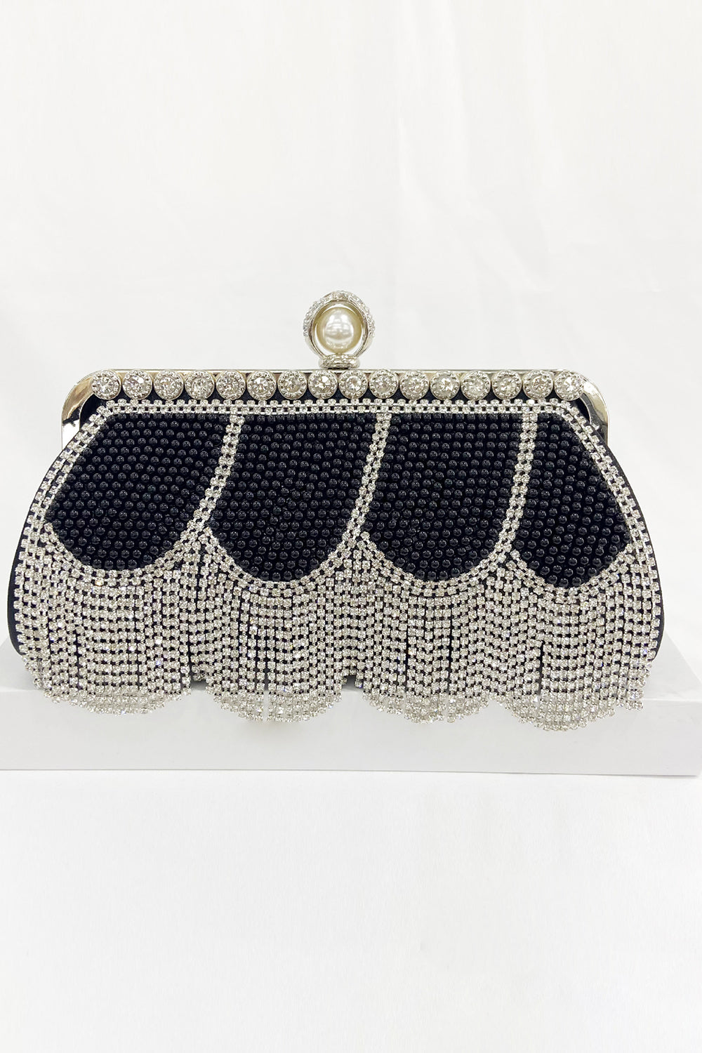 Party Handbag with Black Beaded Fringes