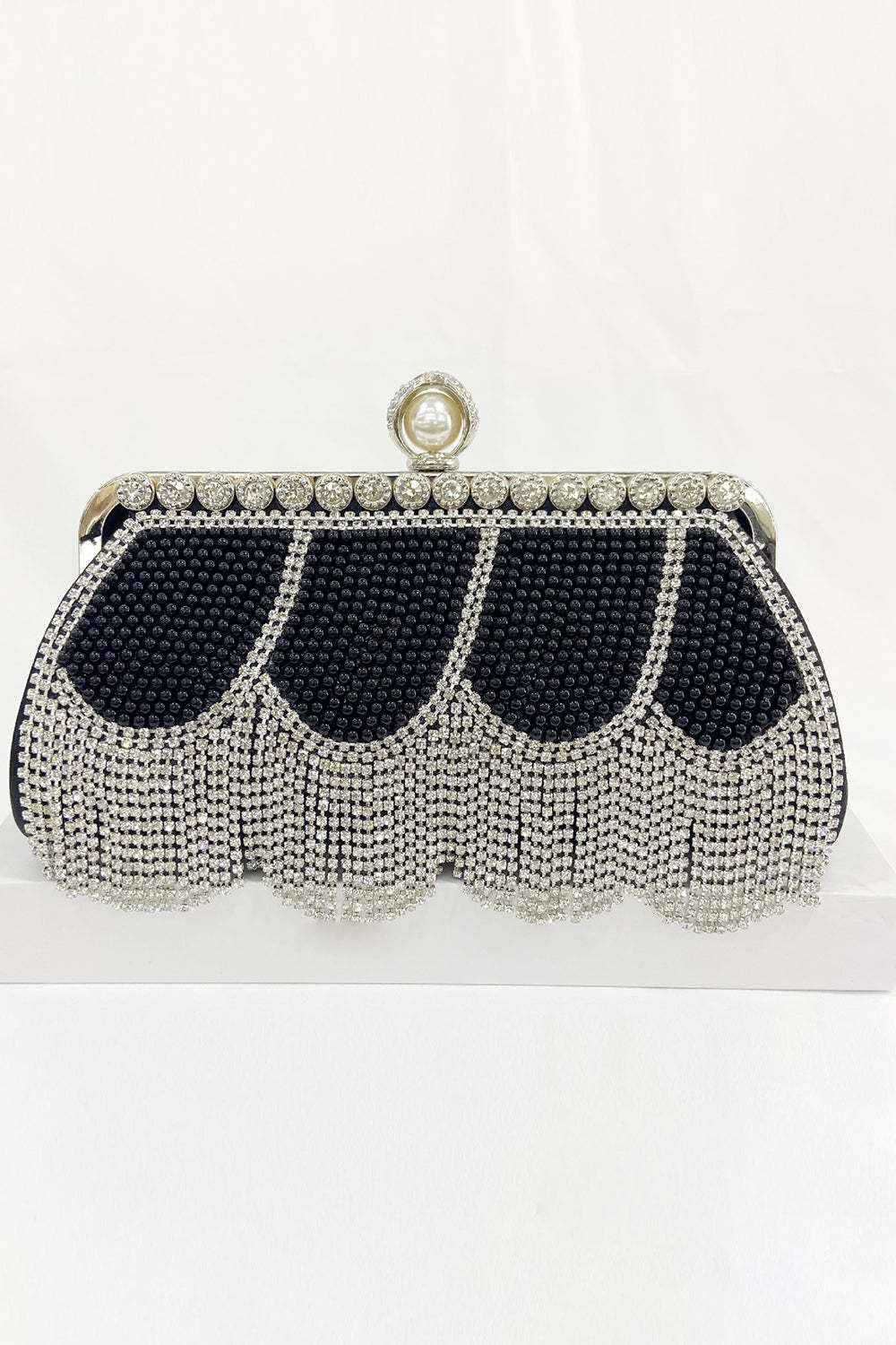 Party Handbag with Black Beaded Fringes