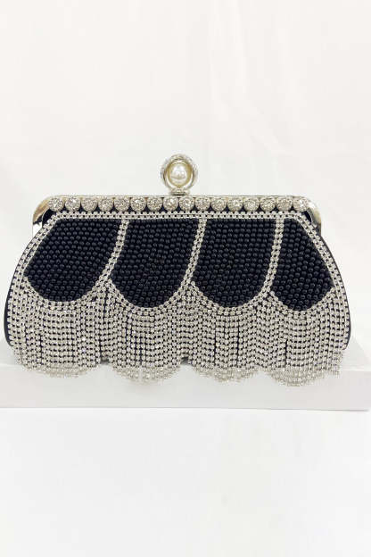 Party Handbag with Black Beaded Fringes
