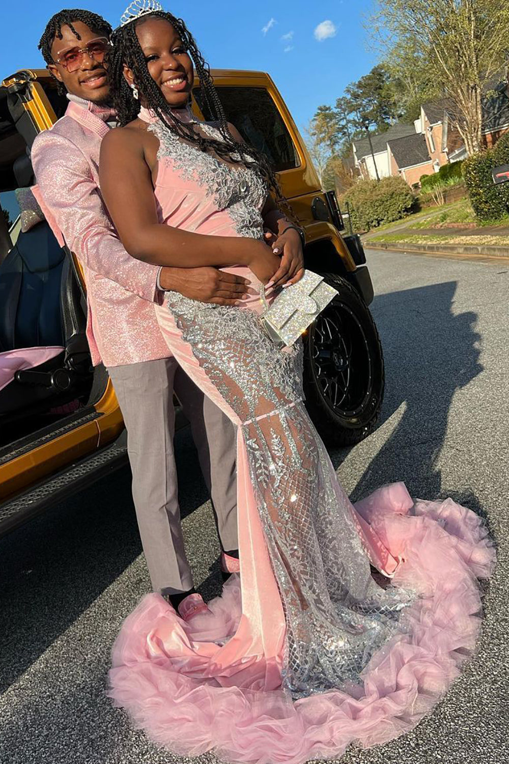 Men's Prom Blazer with Pink Sequins and Shawl Lapel