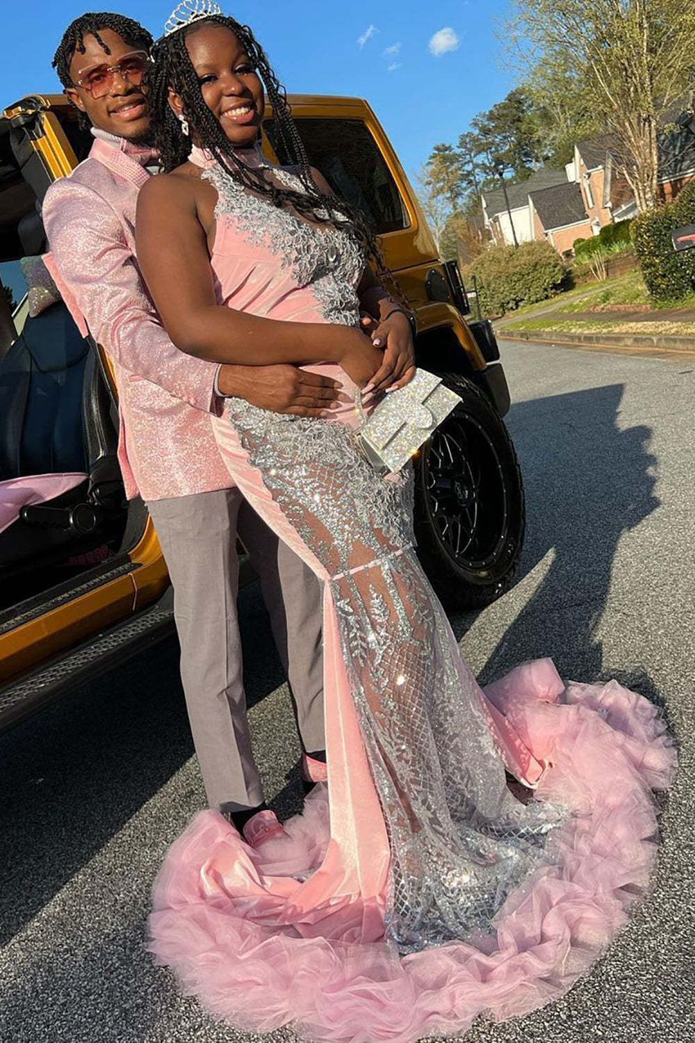 Men's Prom Blazer with Pink Sequins and Shawl Lapel