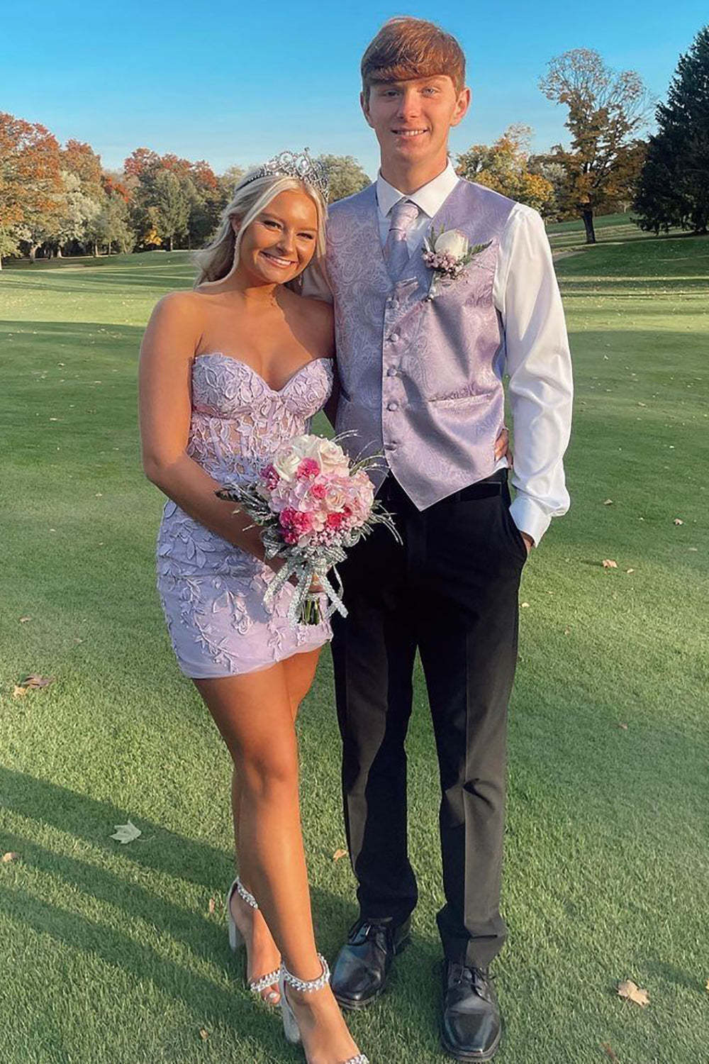 Sheath Sweetheart Light Purple Corset Cocktail Dress With Appliques