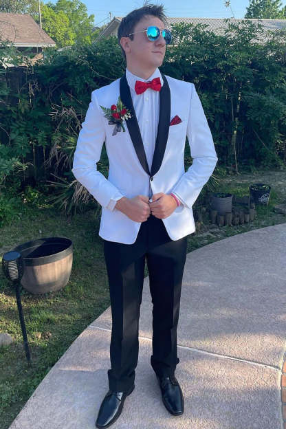 White Slim Fit Prom Suits for Men with Shawl Lapel