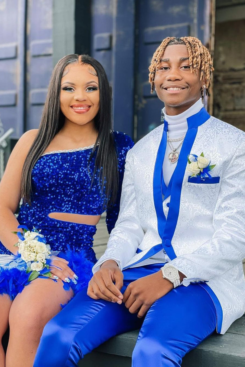 White Men's Prom Suits with Stand Collar and Single Button