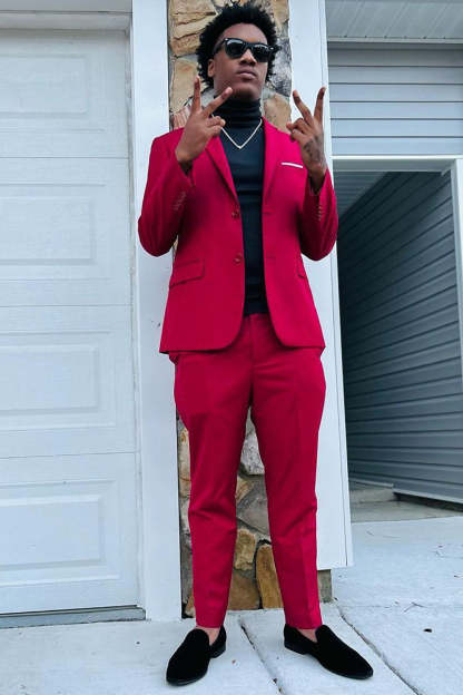 Men's Prom Suits with Red Notched Lapel in 2 Pieces