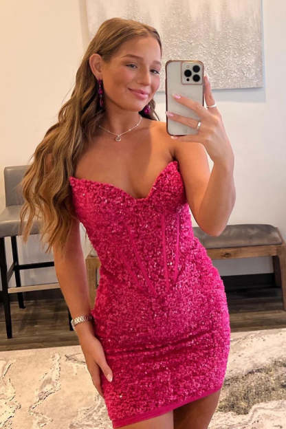Bodycon Sweetheart Red Sequins Corset Cocktail Dress
