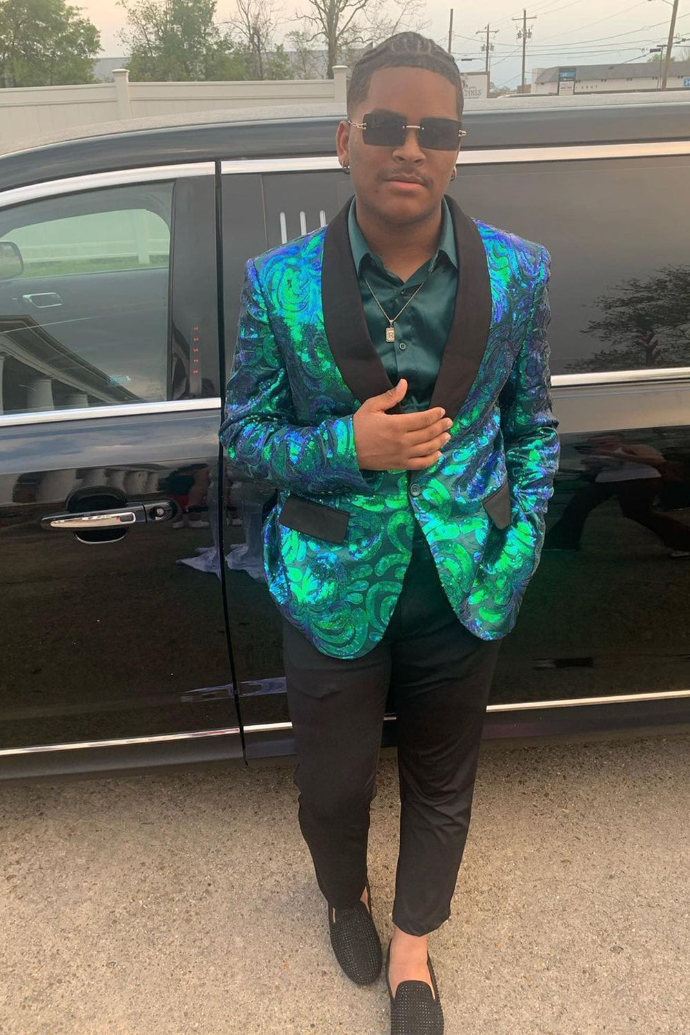 Men's Prom 2 Piece Suits with Dark Green Shawl Lapel