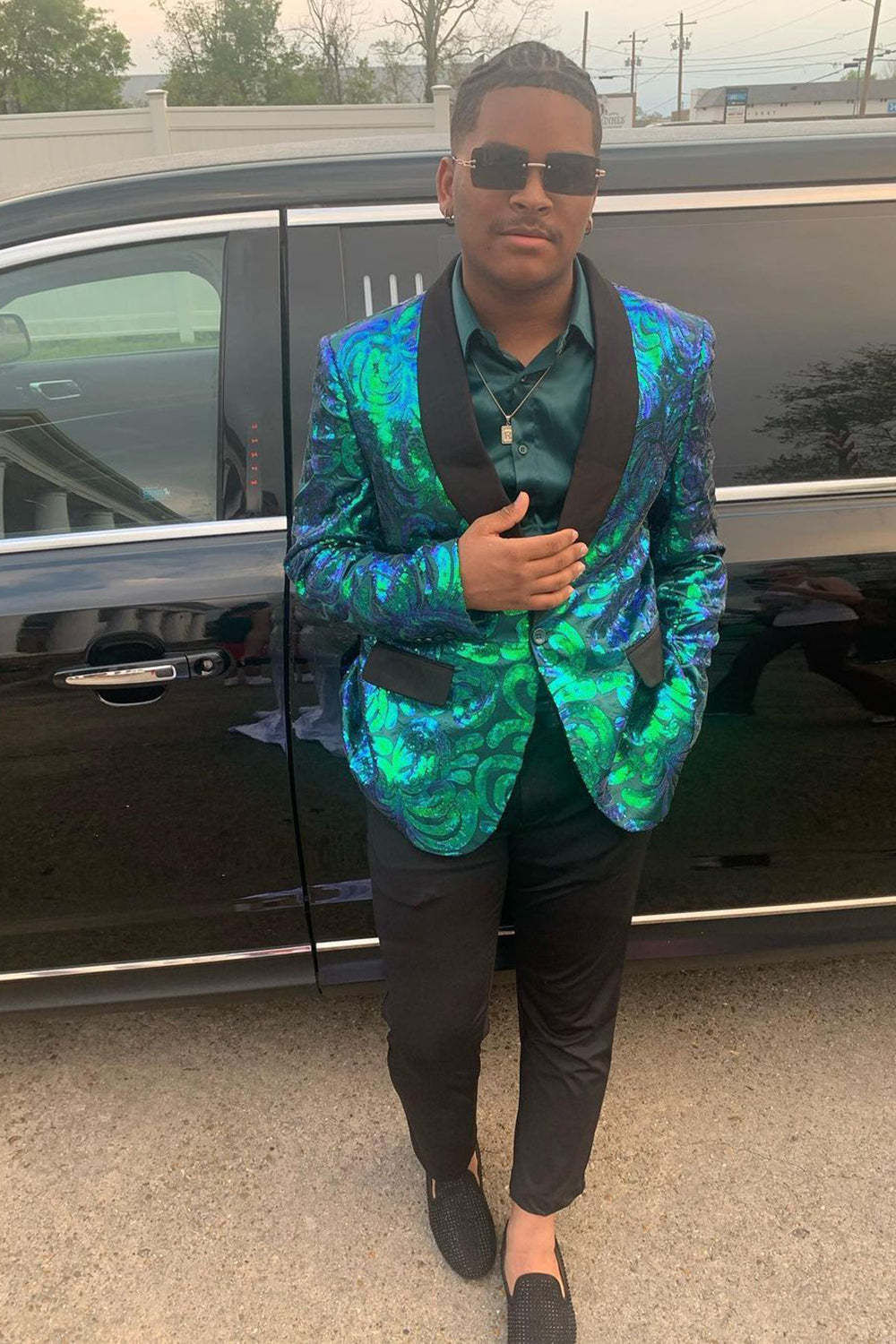 Men's Prom 2 Piece Suits with Dark Green Shawl Lapel