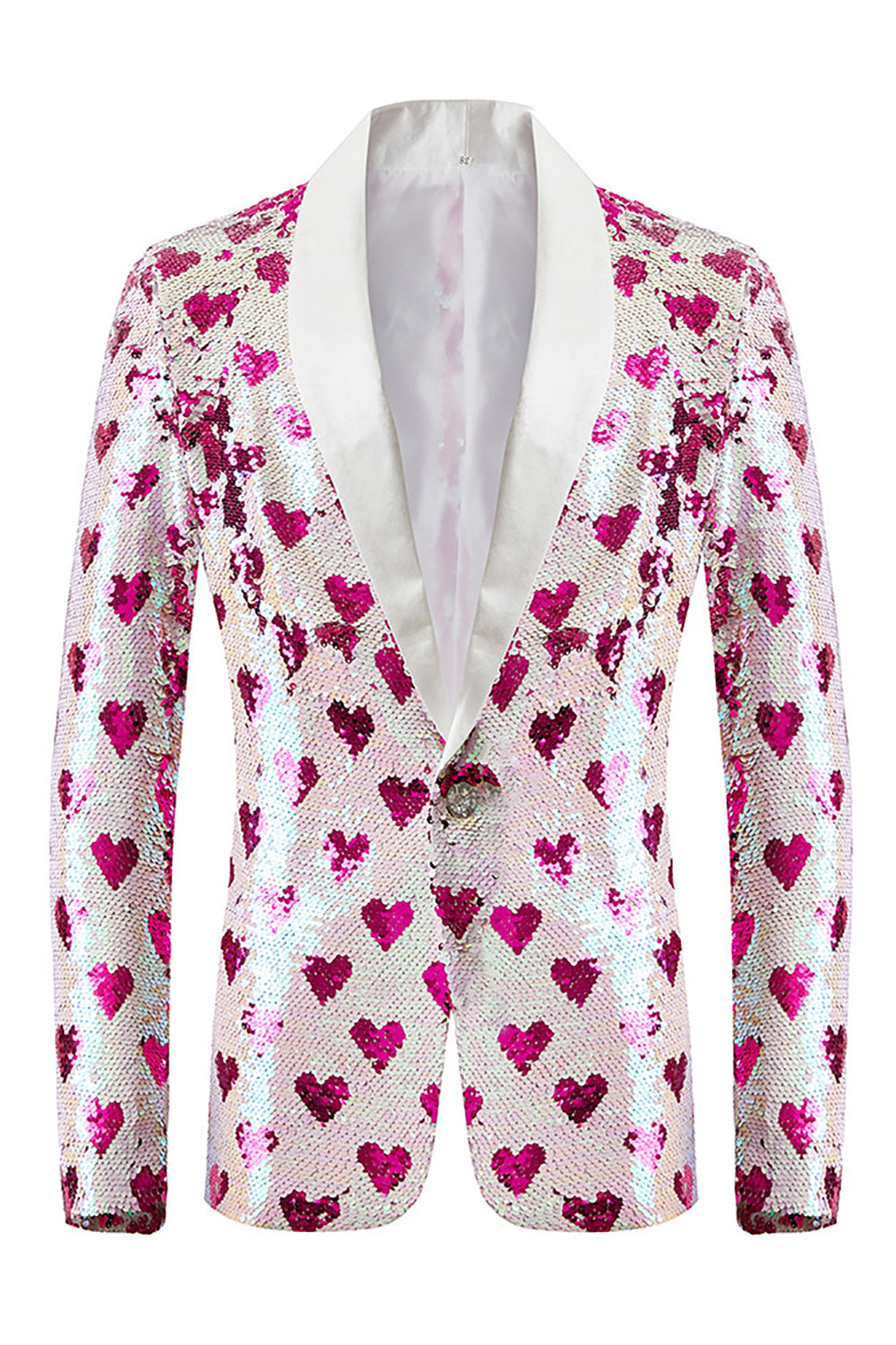 Men's Blazer with Pink Sequins and Shawl Lapel
