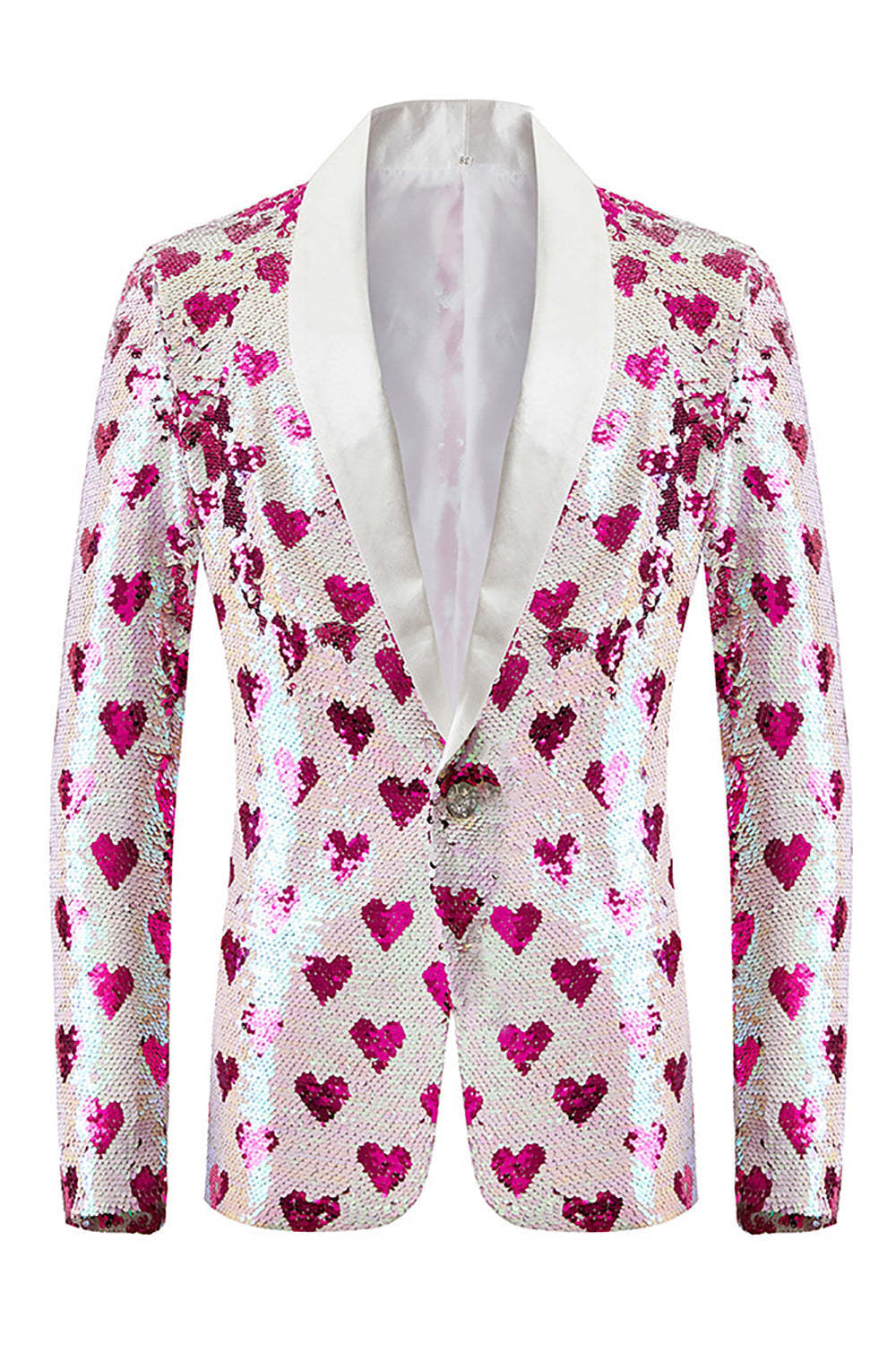 Men's Blazer with Pink Sequins and Shawl Lapel