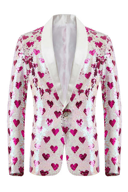 Men's Blazer with Pink Sequins and Shawl Lapel