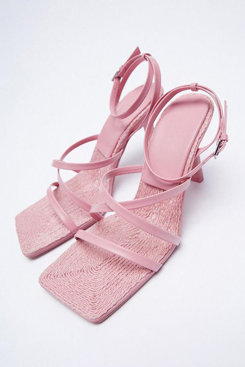 Square Toe High-Heel Slip-on Sandals in Pink
