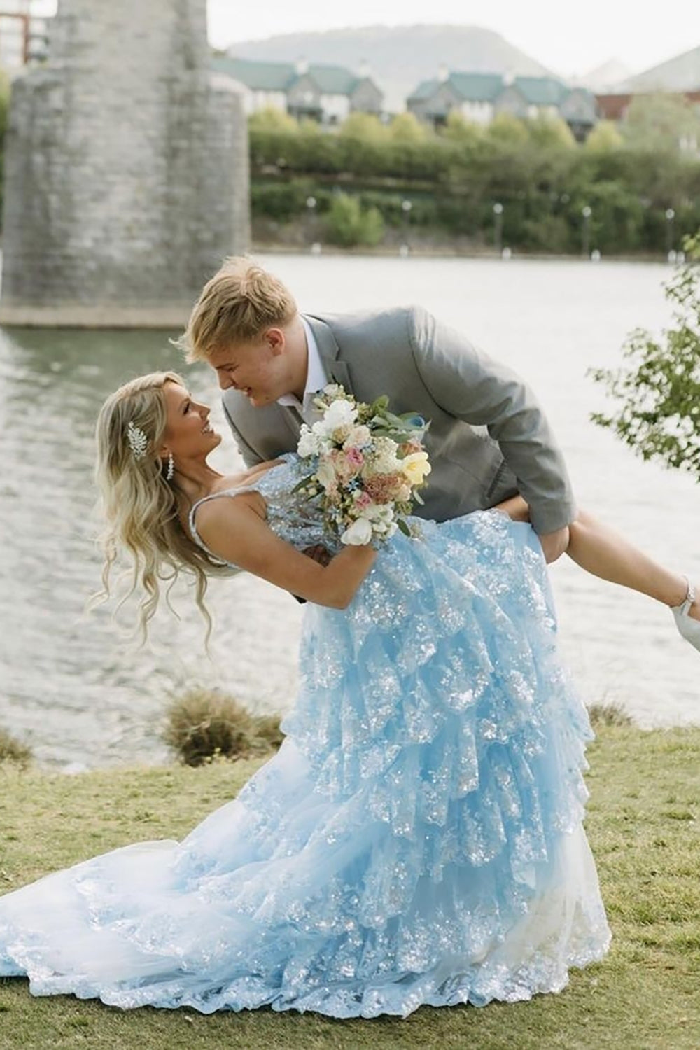 Grey Men's Prom Suits with Notched Lapel and Two Buttons