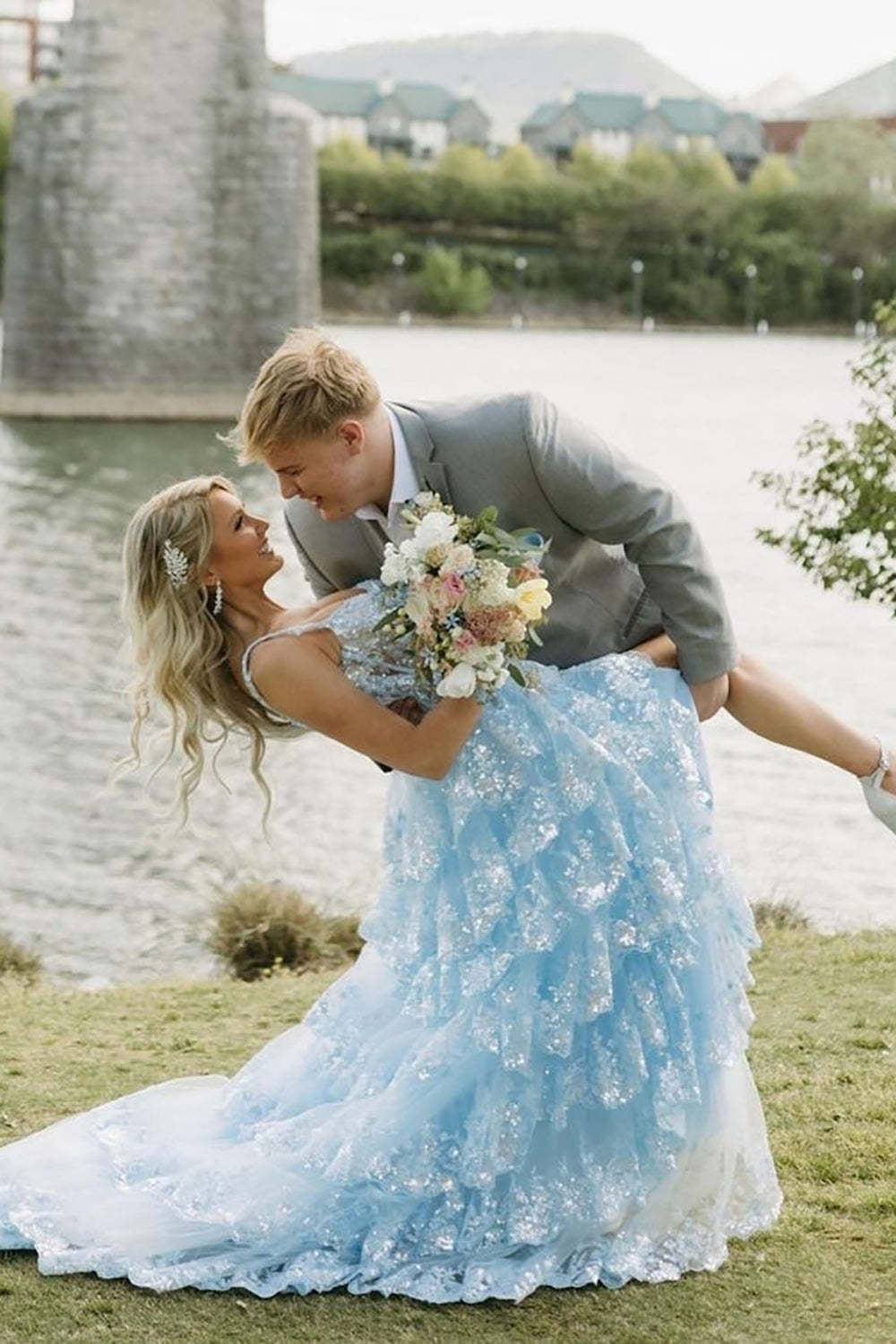 Grey Men's Prom Suits with Notched Lapel and Two Buttons