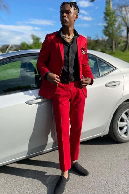 Men's Prom Suits with Red Notched Lapel in 2 Pieces