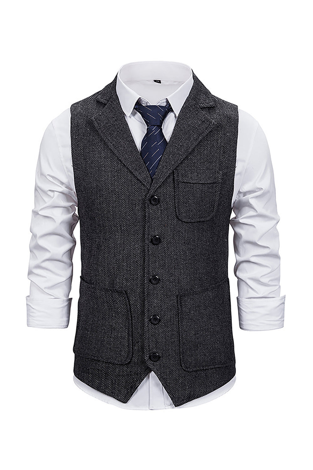 Men's Single Breasted Tweed Vest with Notched Lapel in Brown