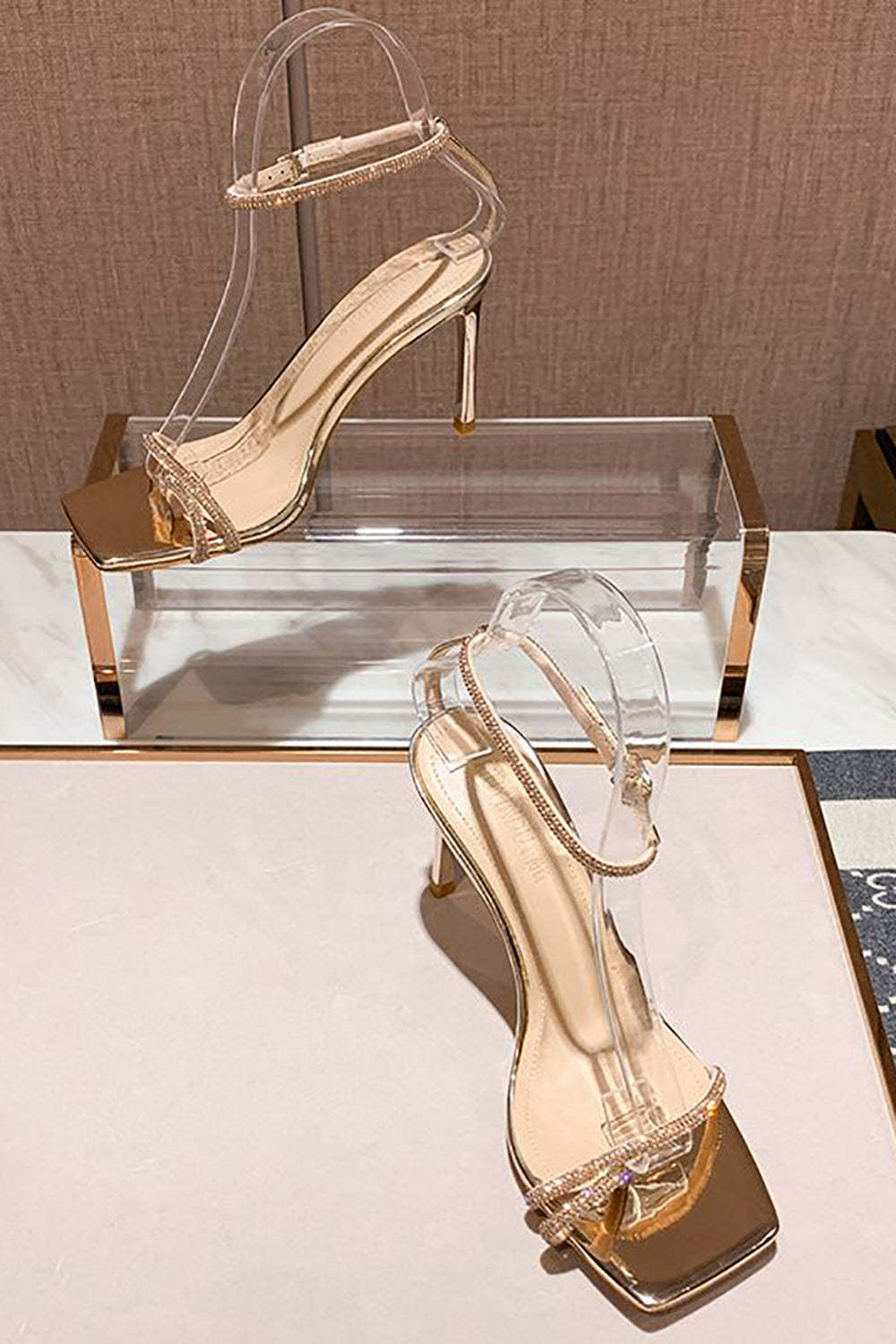 Open Toe Rhinestone Heeled Sandal Pump