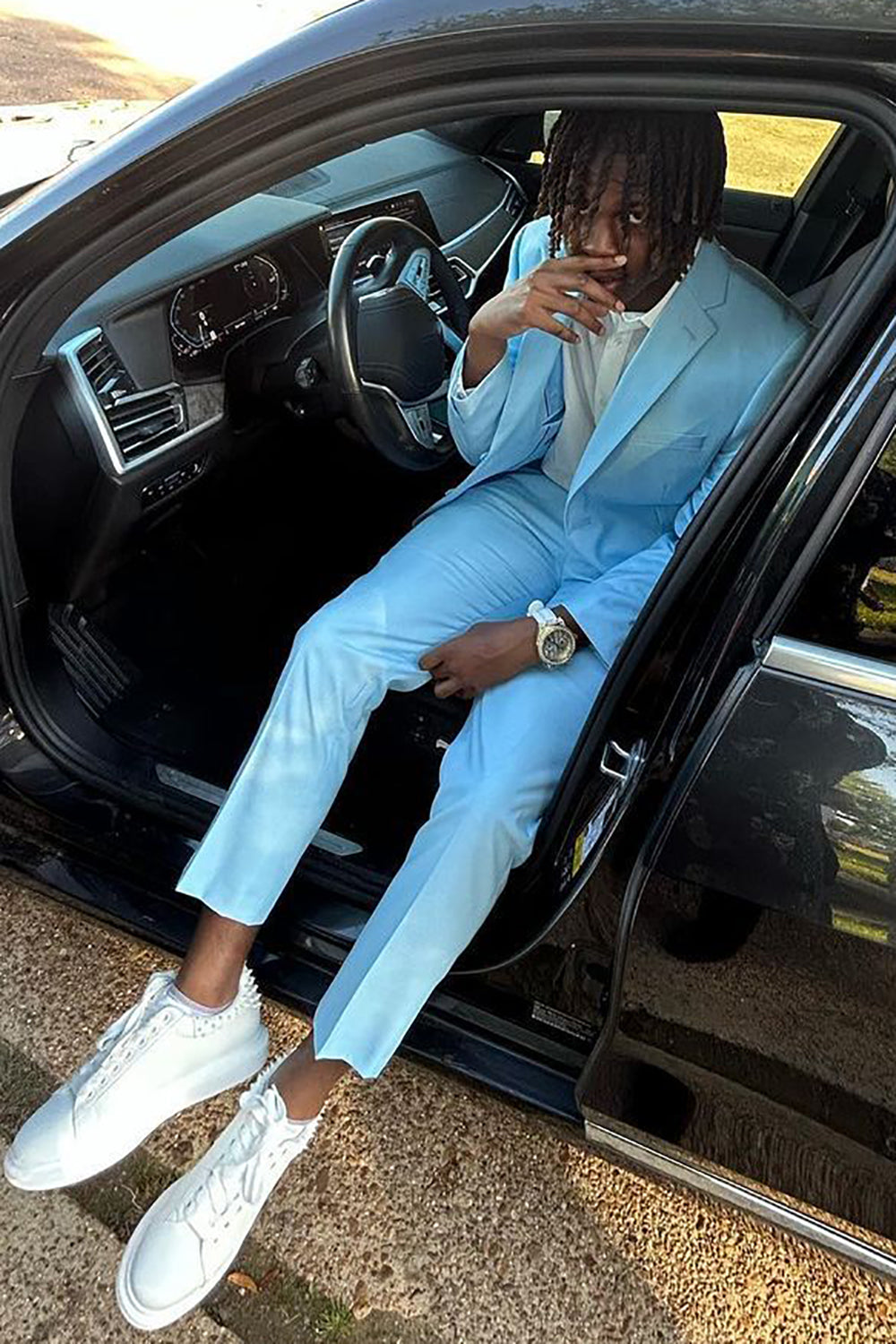 Blue Men's Prom Suits with Slim Fit Notched Lapel