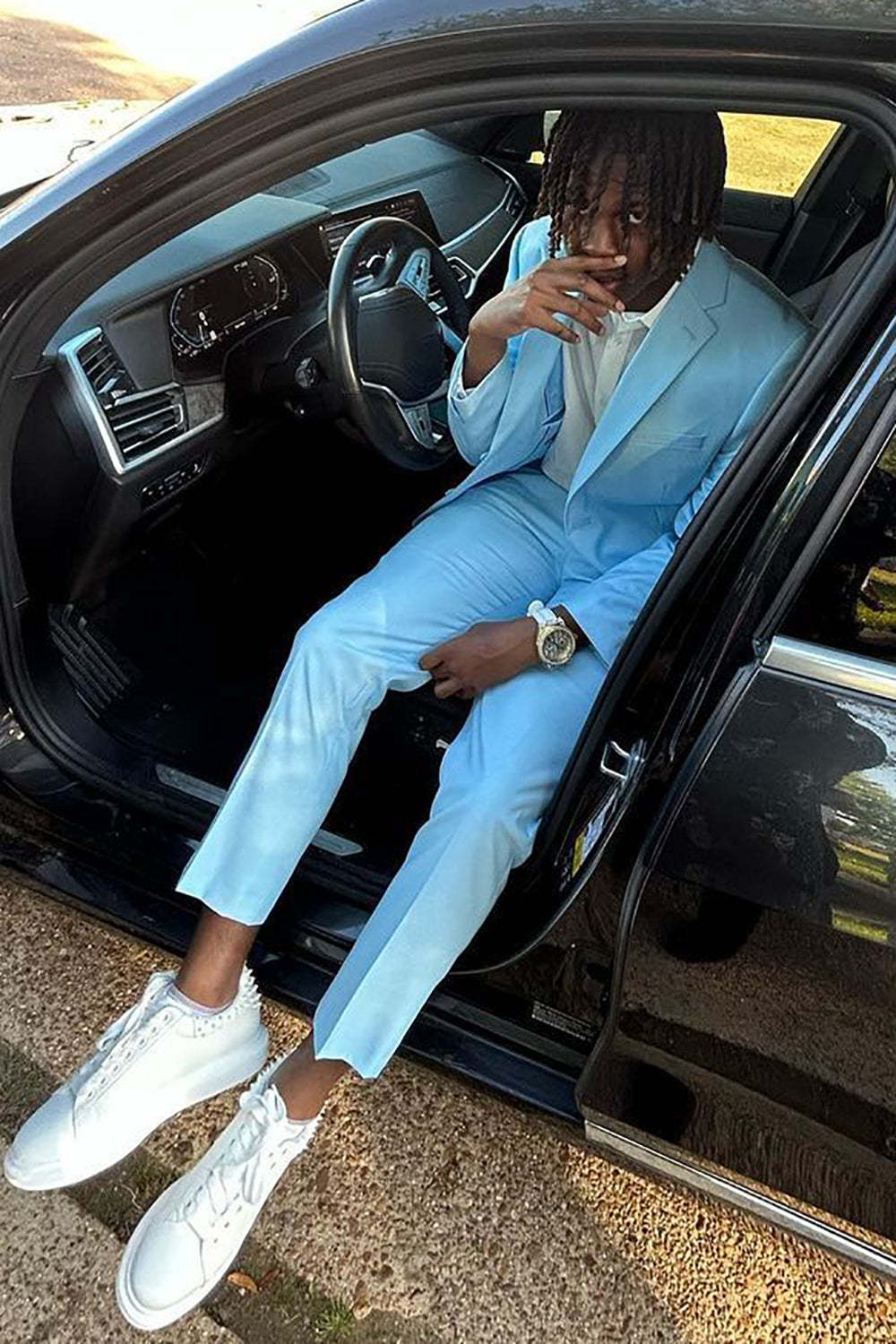 Blue Men's Prom Suits with Slim Fit Notched Lapel