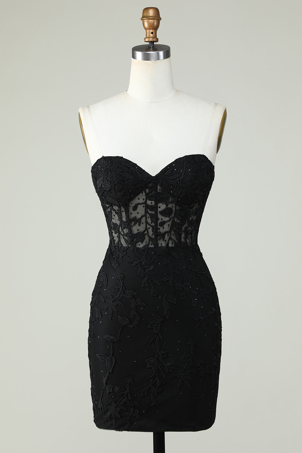 Bodycon Sweetheart Black Corset Cocktail Dress With Appliques