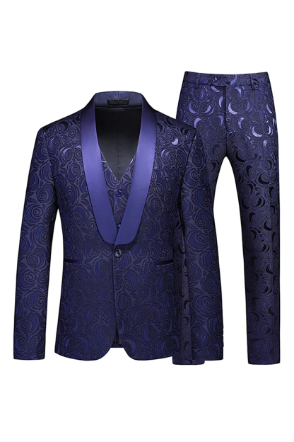 Men's Prom Suits with White Jacquard Shawl Lapel in 2 Pieces