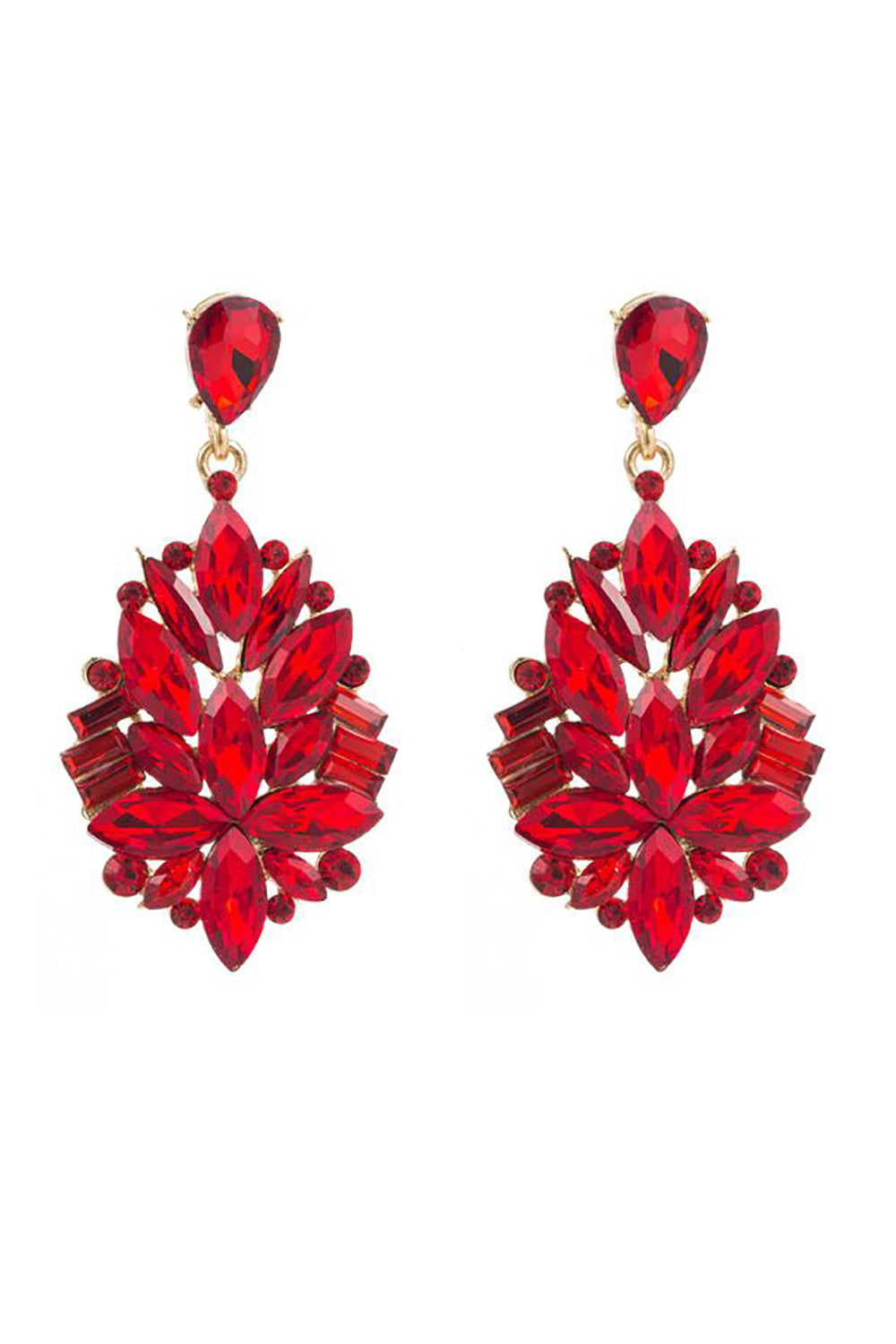 Prom Earrings with Red Rhinestones