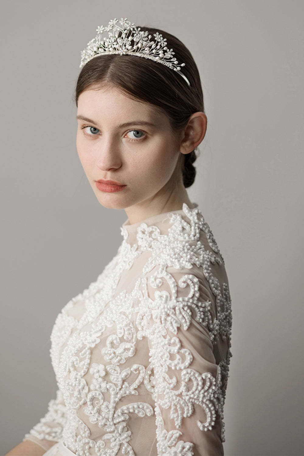 Bridal Crown with Snowflake and Pearl Flowers