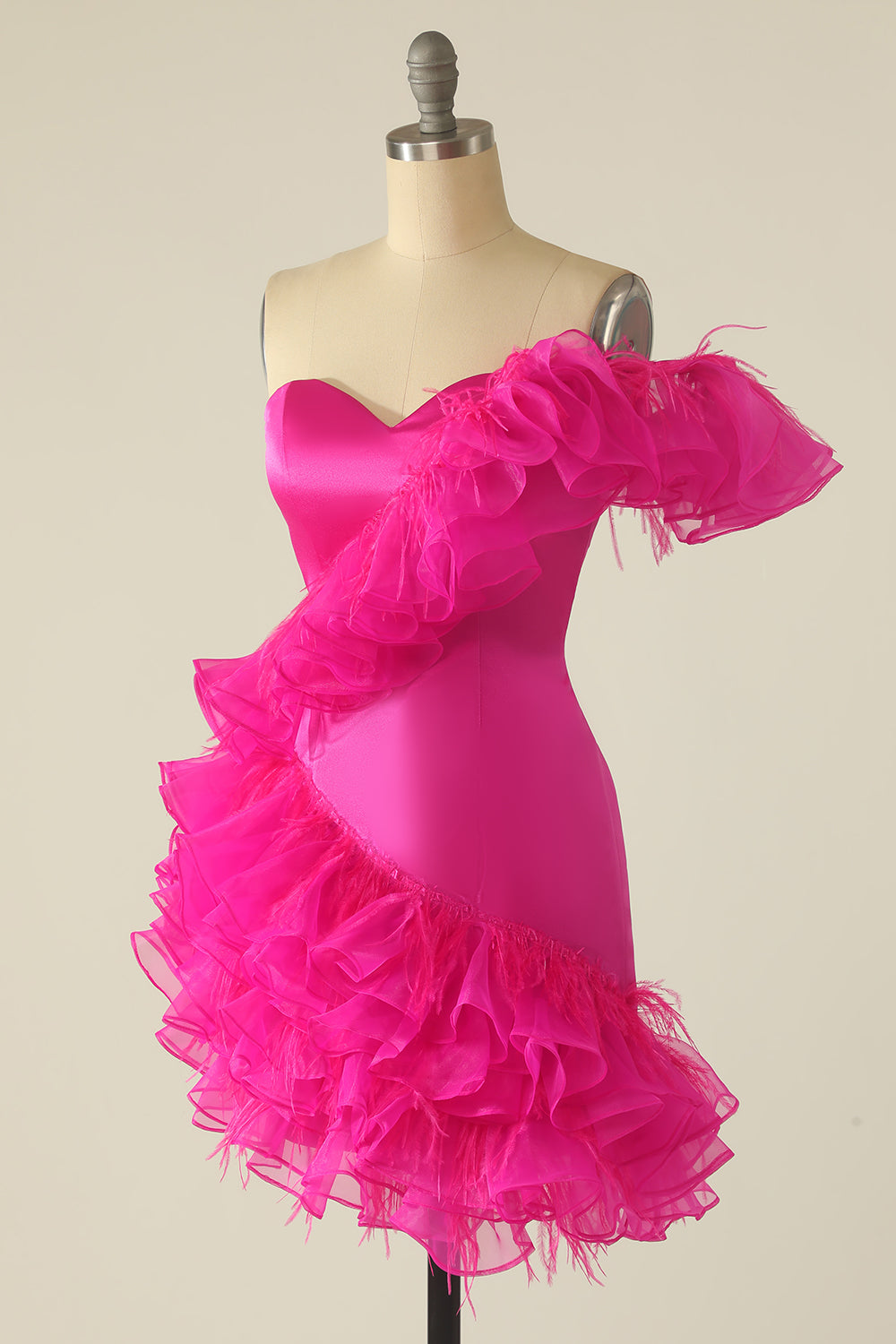 Fuchsia Sweetheart Short Cocktail Dress With Ruffles