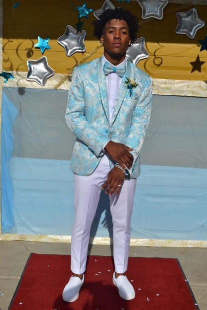 Light Blue Men's Prom Blazer with Shawl Lapel and Jacquard One Button