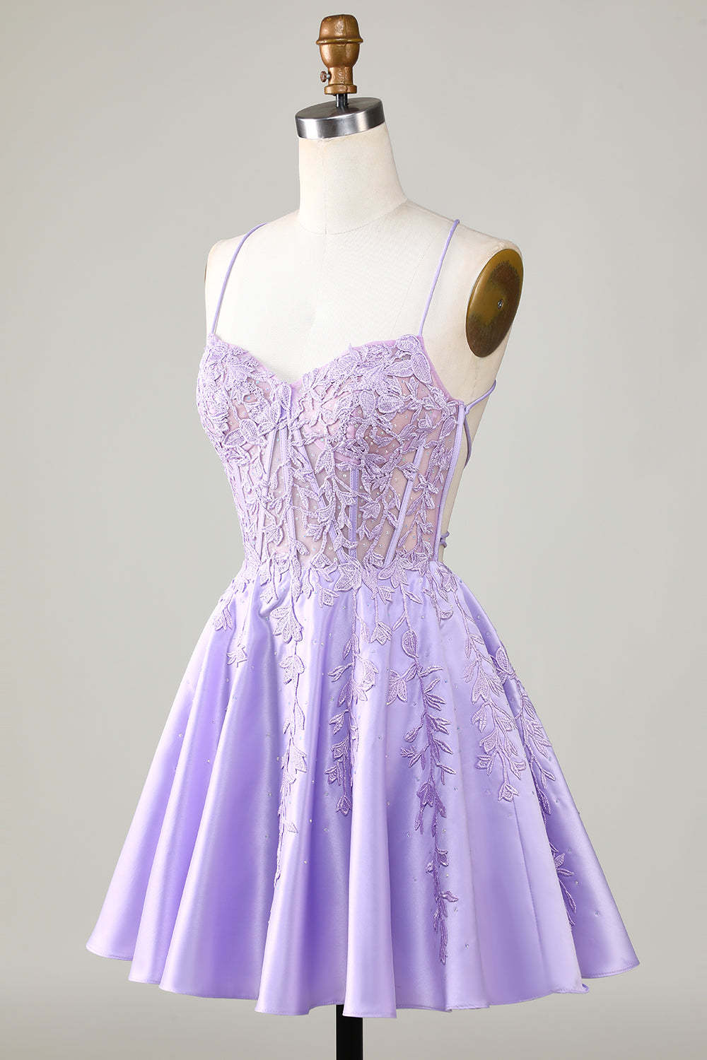 Gorgeous A Line Spaghetti Straps Royal Blue Corset Cocktail Dress With Appliques