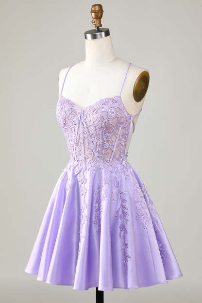 Gorgeous A Line Spaghetti Straps Royal Blue Corset Cocktail Dress With Appliques