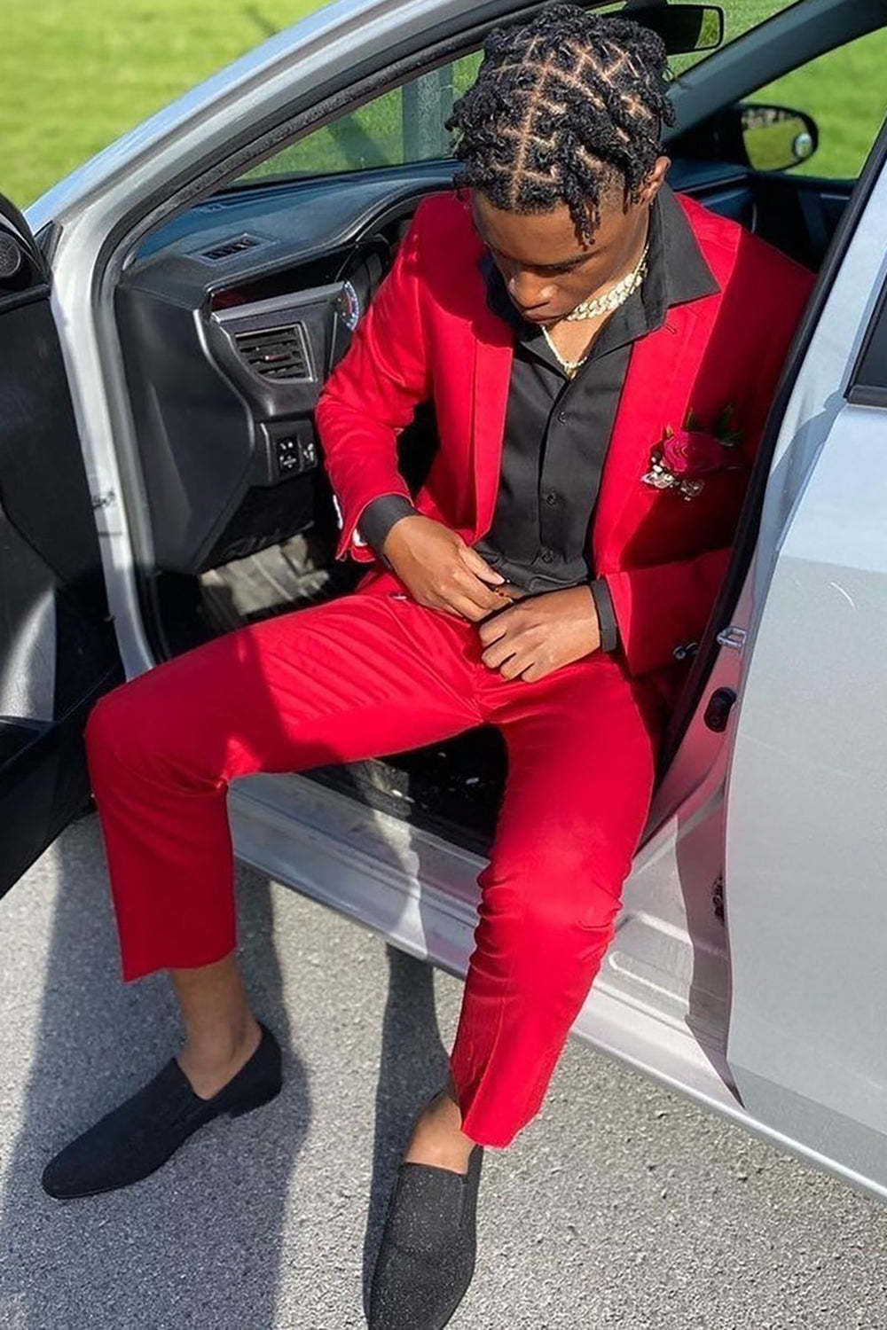 Men's Prom Suits with Red Notched Lapel in 2 Pieces