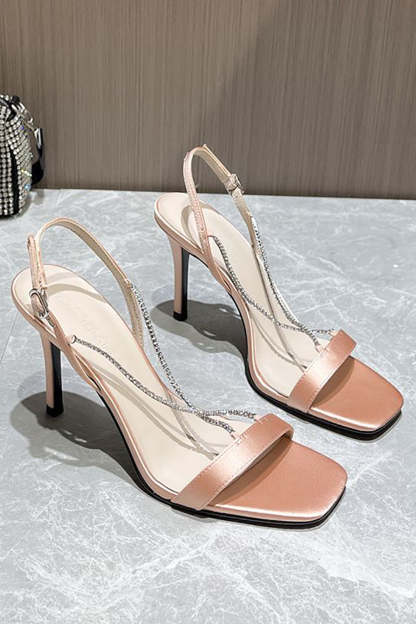 Black High Heel Stilettos with Beading and Square Toe