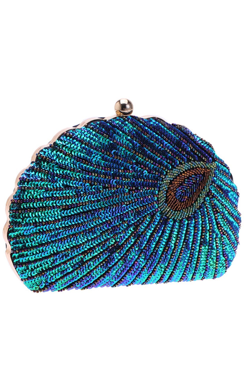 Shell Shaped Beaded Clutch in Peacock Green