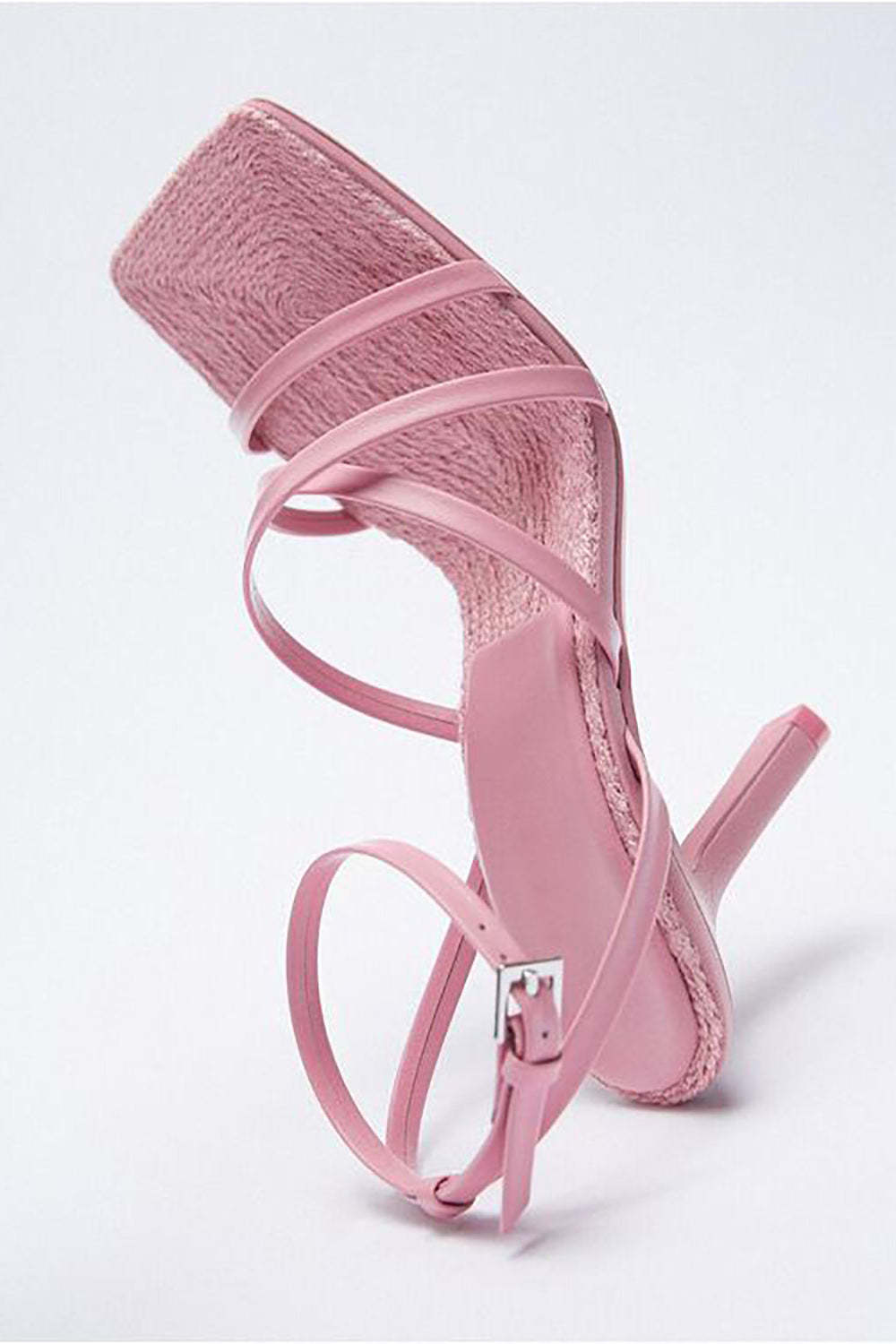 Square Toe High-Heel Slip-on Sandals in Pink