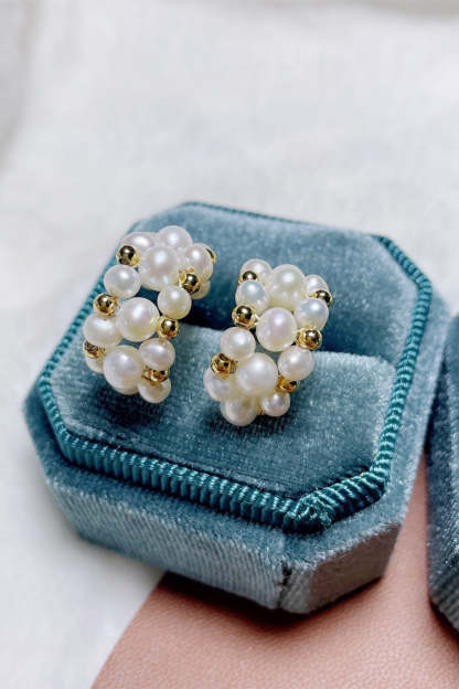 Hoop Earrings with Vintage Pearl Accents