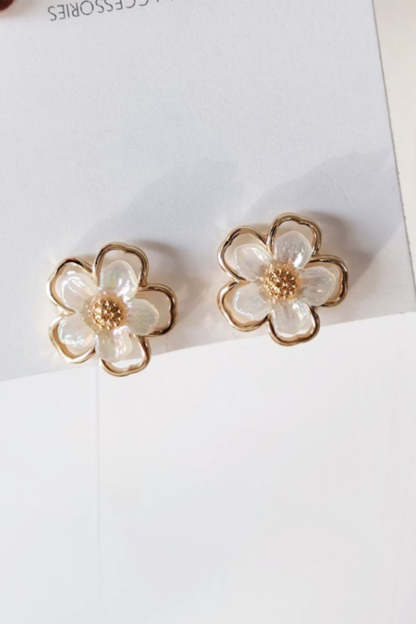 Earrings with White Floral Design