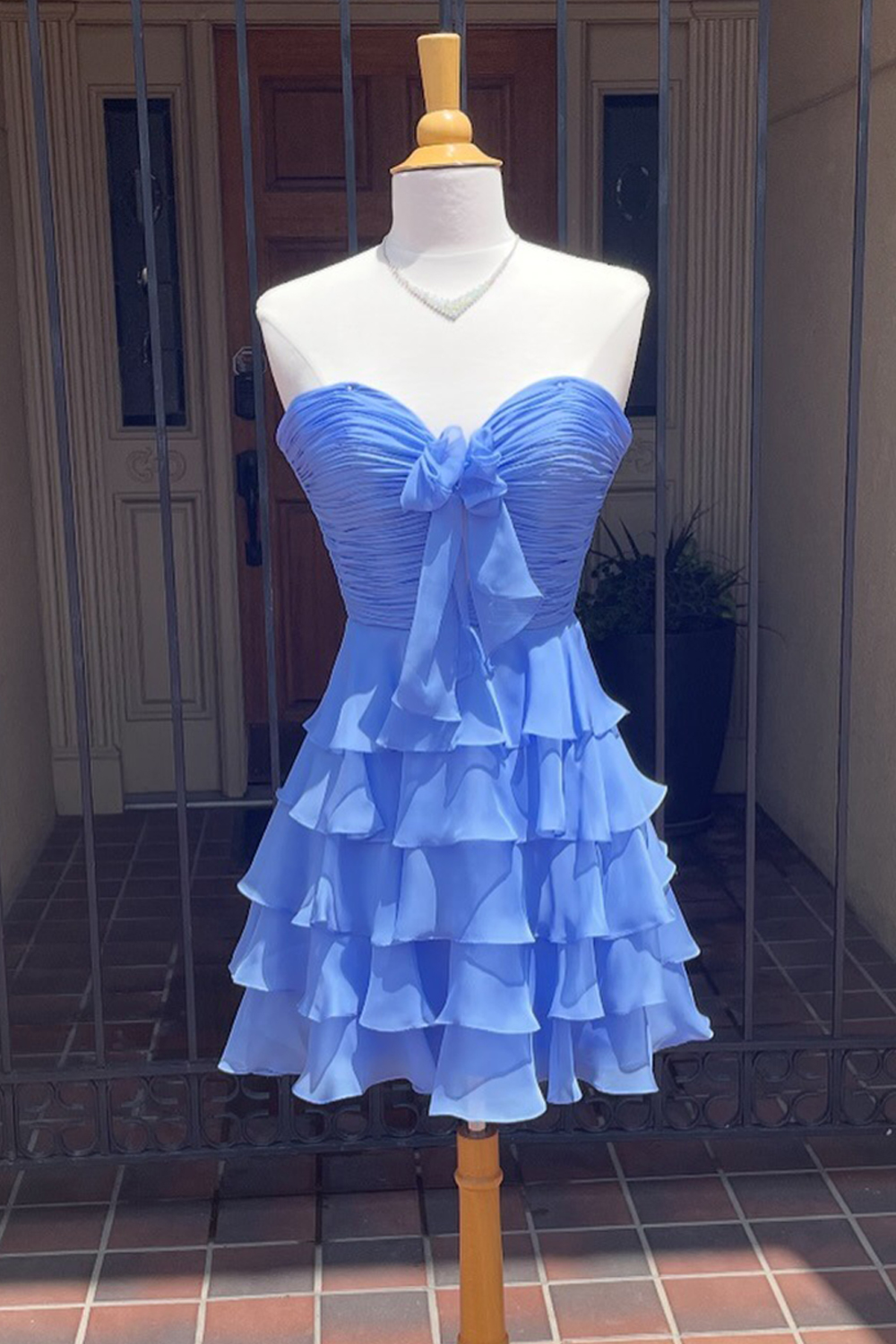 Royal Blue A Line Chiffon Tiered Sweetheart Short Cocktail Dress