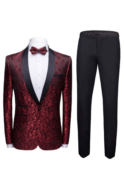 Men's 2-Piece Jacquard Wedding Suits in Black