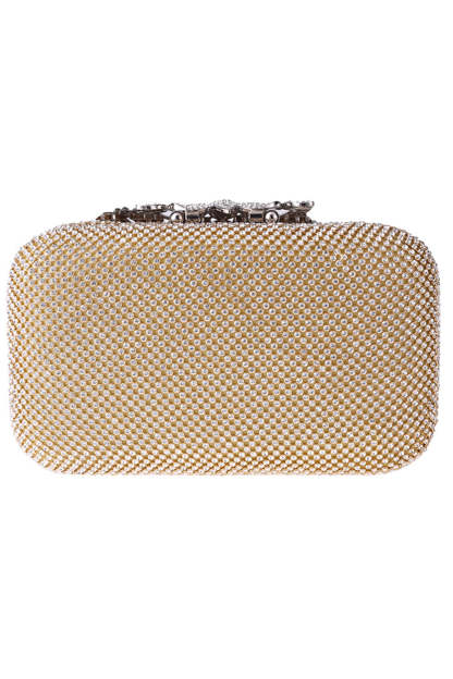 Prom Clutch Adorned with Golden Beads and Crystals