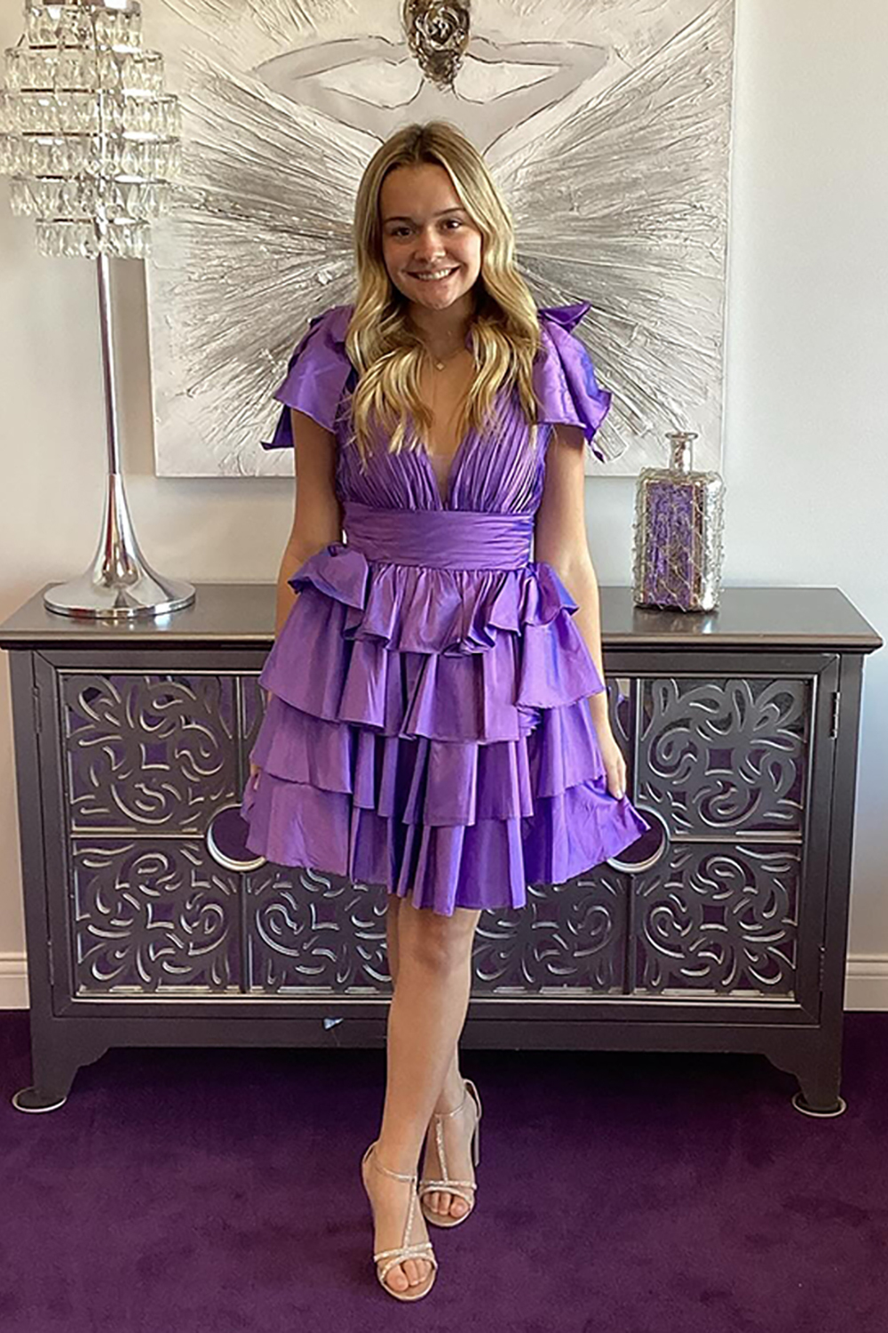 Black Adustable Straps A Line Tiered Cocktail Dress With Ruffles