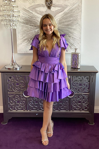 Black Adustable Straps A Line Tiered Cocktail Dress With Ruffles