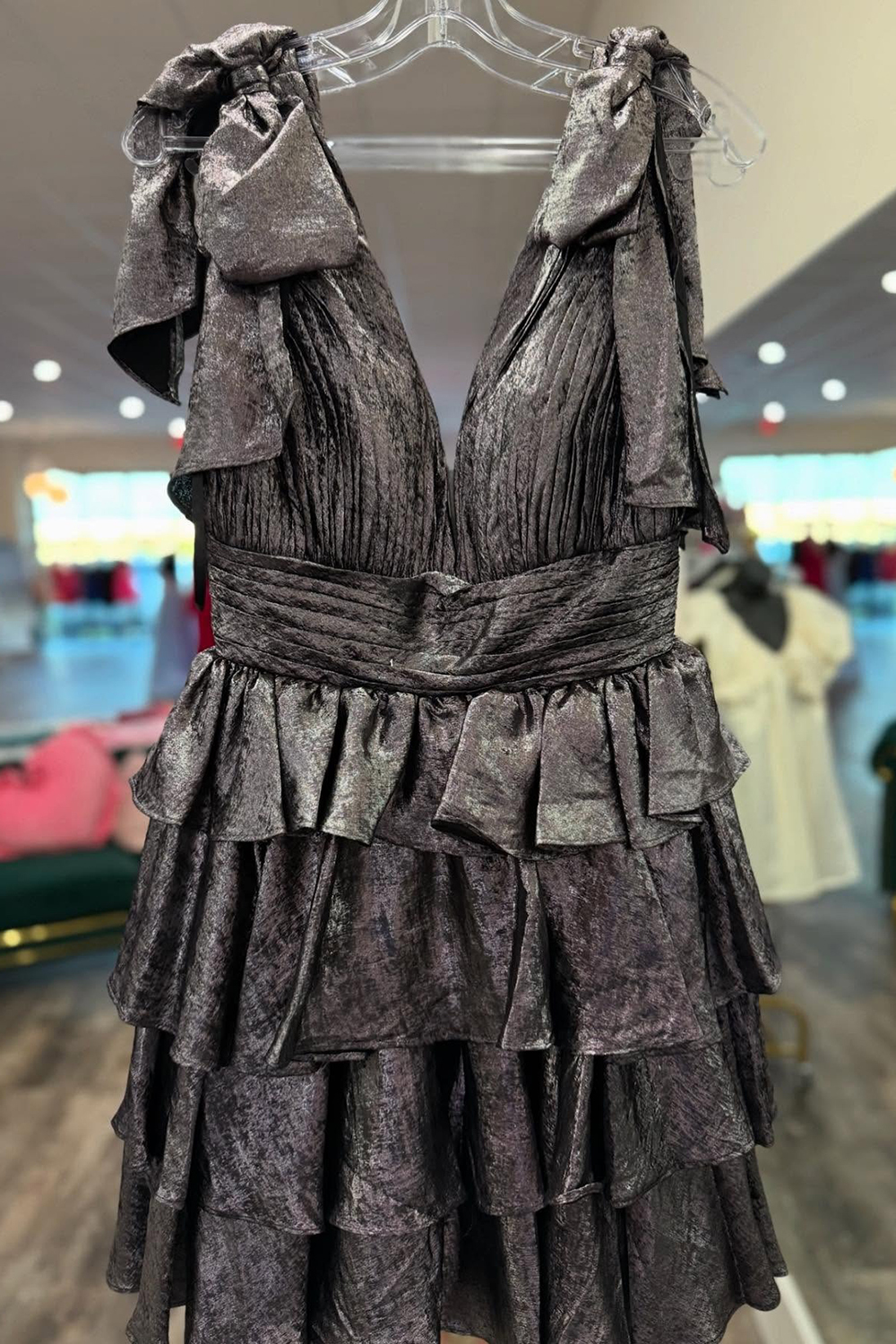 Black Adustable Straps A Line Tiered Cocktail Dress With Ruffles