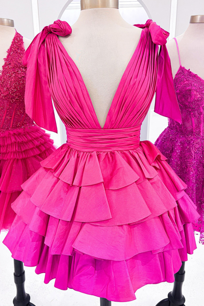 Black Adustable Straps A Line Tiered Cocktail Dress With Ruffles