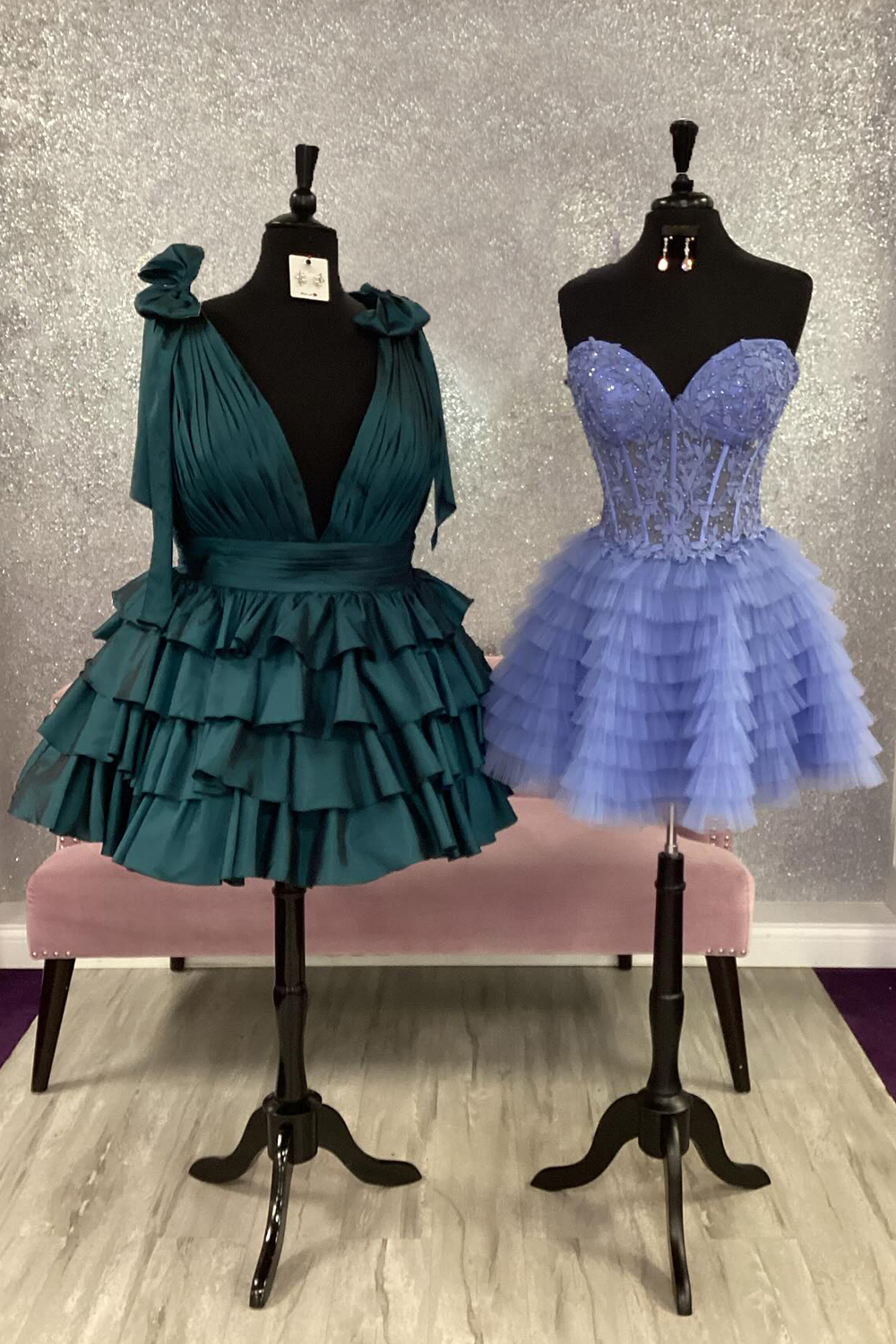 Blue Adustable Straps A Line Tiered Cocktail Dress With Ruffles