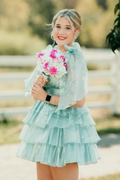 Trendy Pink A Line Tiered Cocktail Dress With Bow