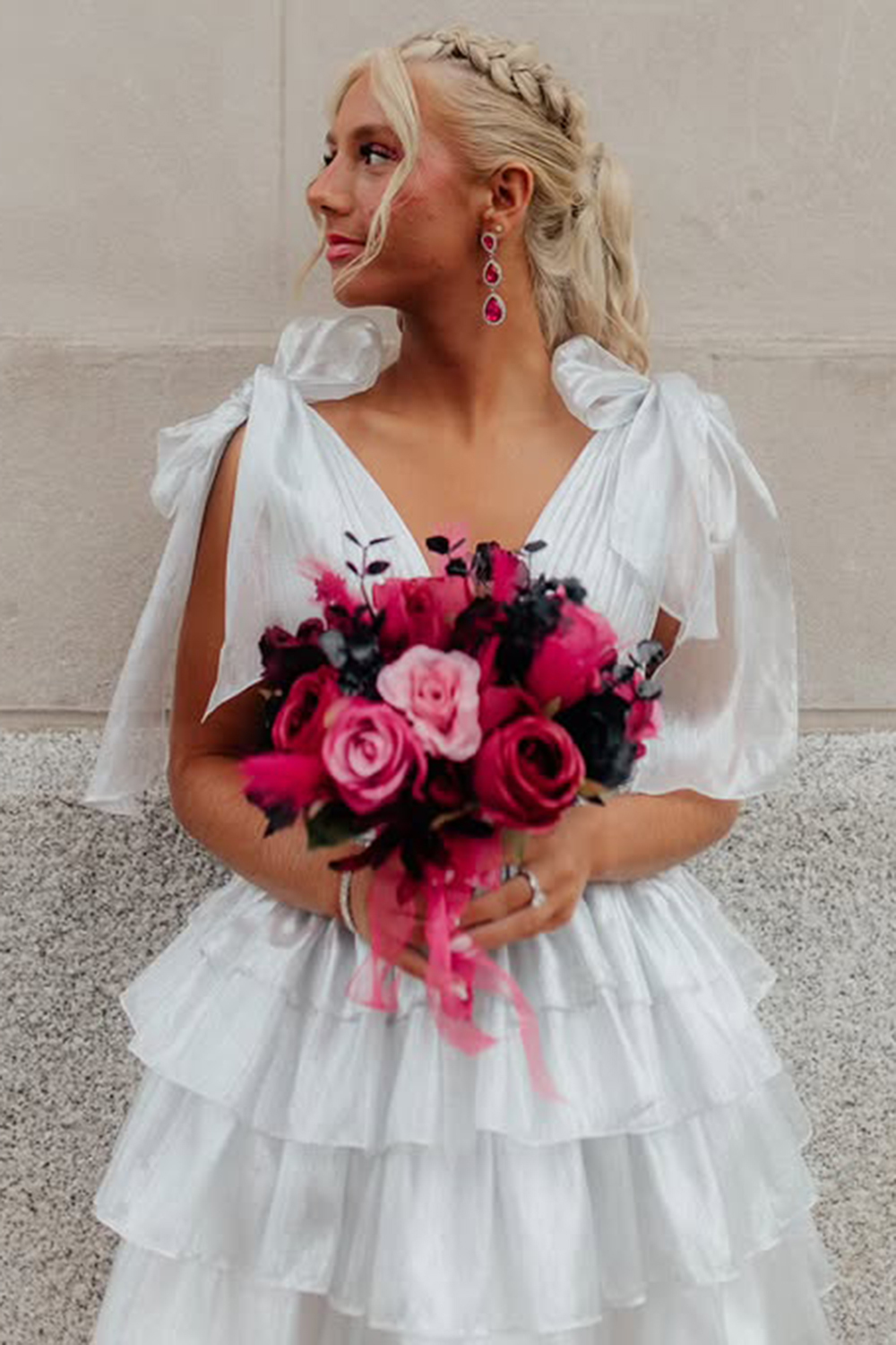 Trendy Pink A Line Tiered Cocktail Dress With Bow