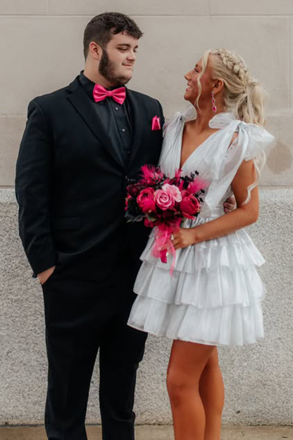 Trendy Pink A Line Tiered Cocktail Dress With Bow