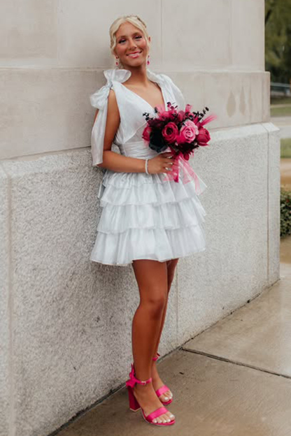 Trendy Pink A Line Tiered Cocktail Dress With Bow