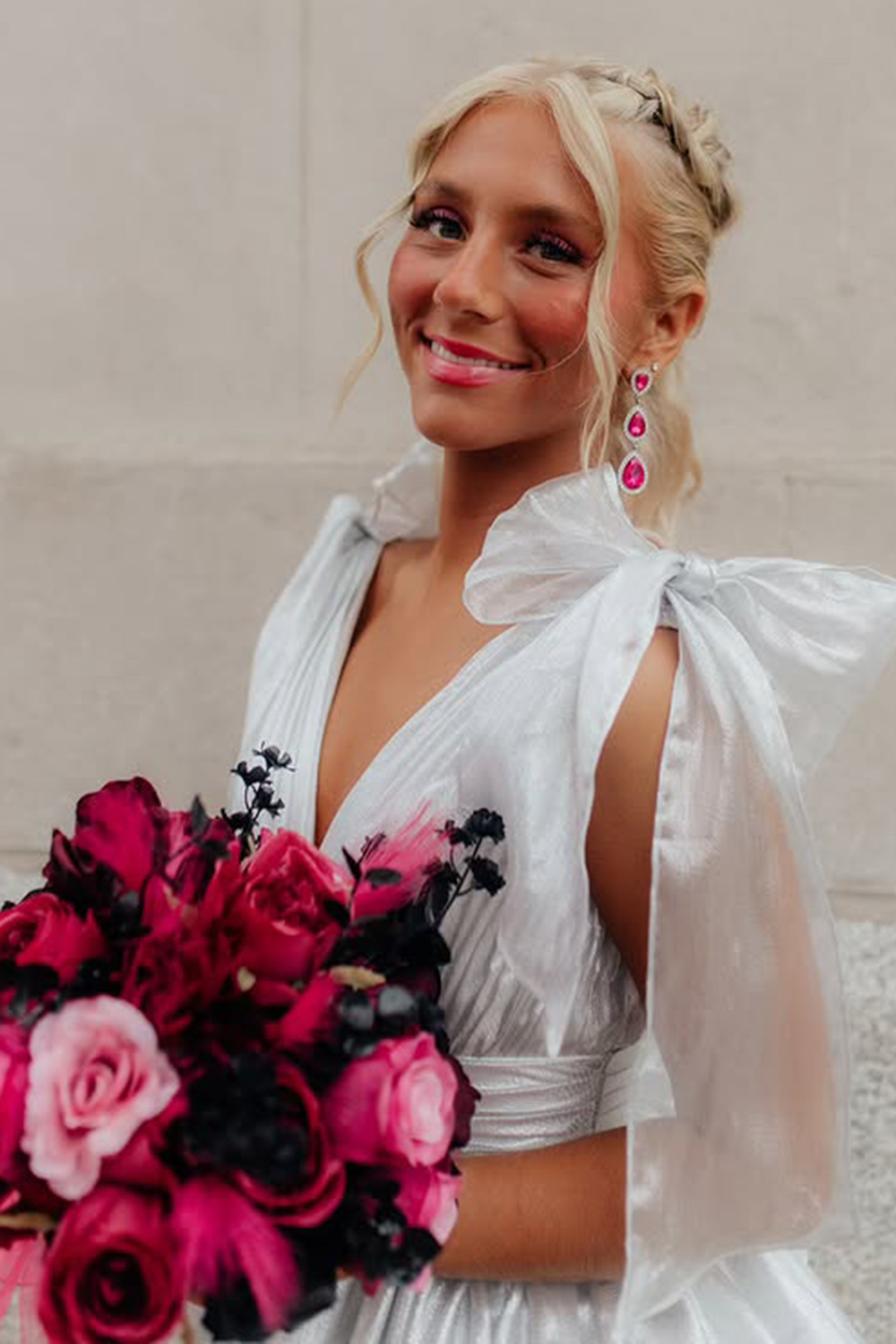 Trendy Pink A Line Tiered Cocktail Dress With Bow